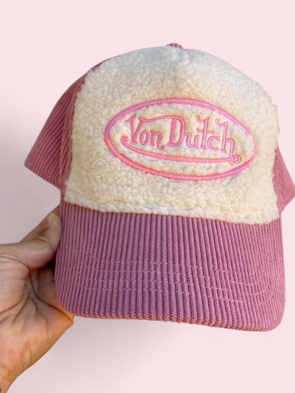 Von Dutch Pink and Cream Sherpa Patch Trucker Cap for Kids